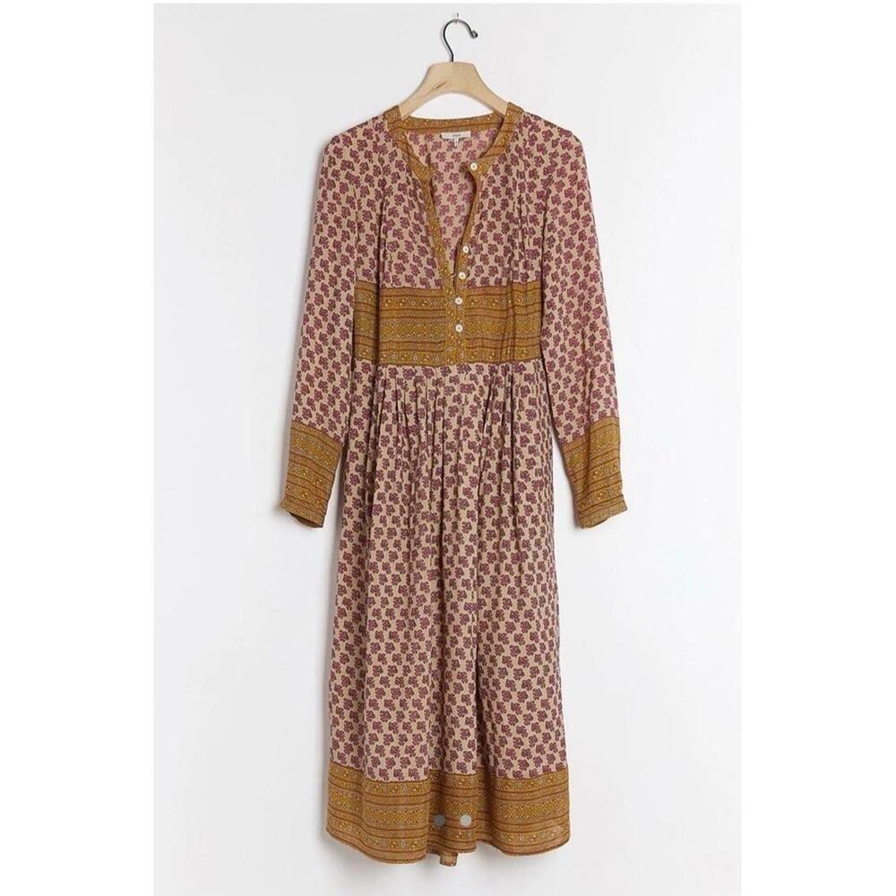 Anthropologie Marion Midi Dress Sz 2 Cottagecore Renaissance Paisley pink